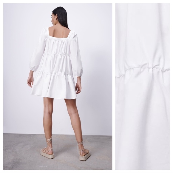 🌹NWT. Zara White Poplin Mini Dress. Size L. - Picture 6 of 12